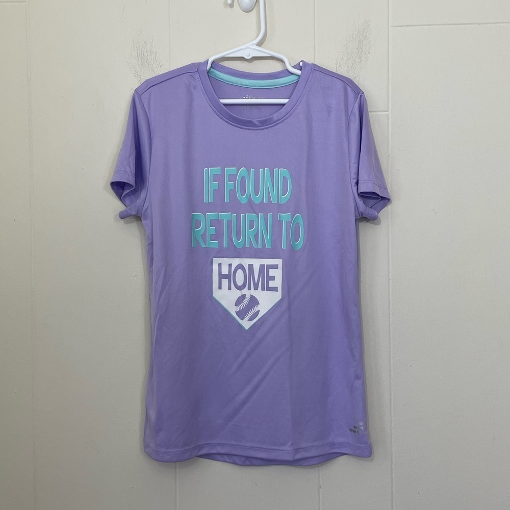 Bcg Softball Graphic Short Sleeve Tee Girls Size M 8-10 Purple Performance Top